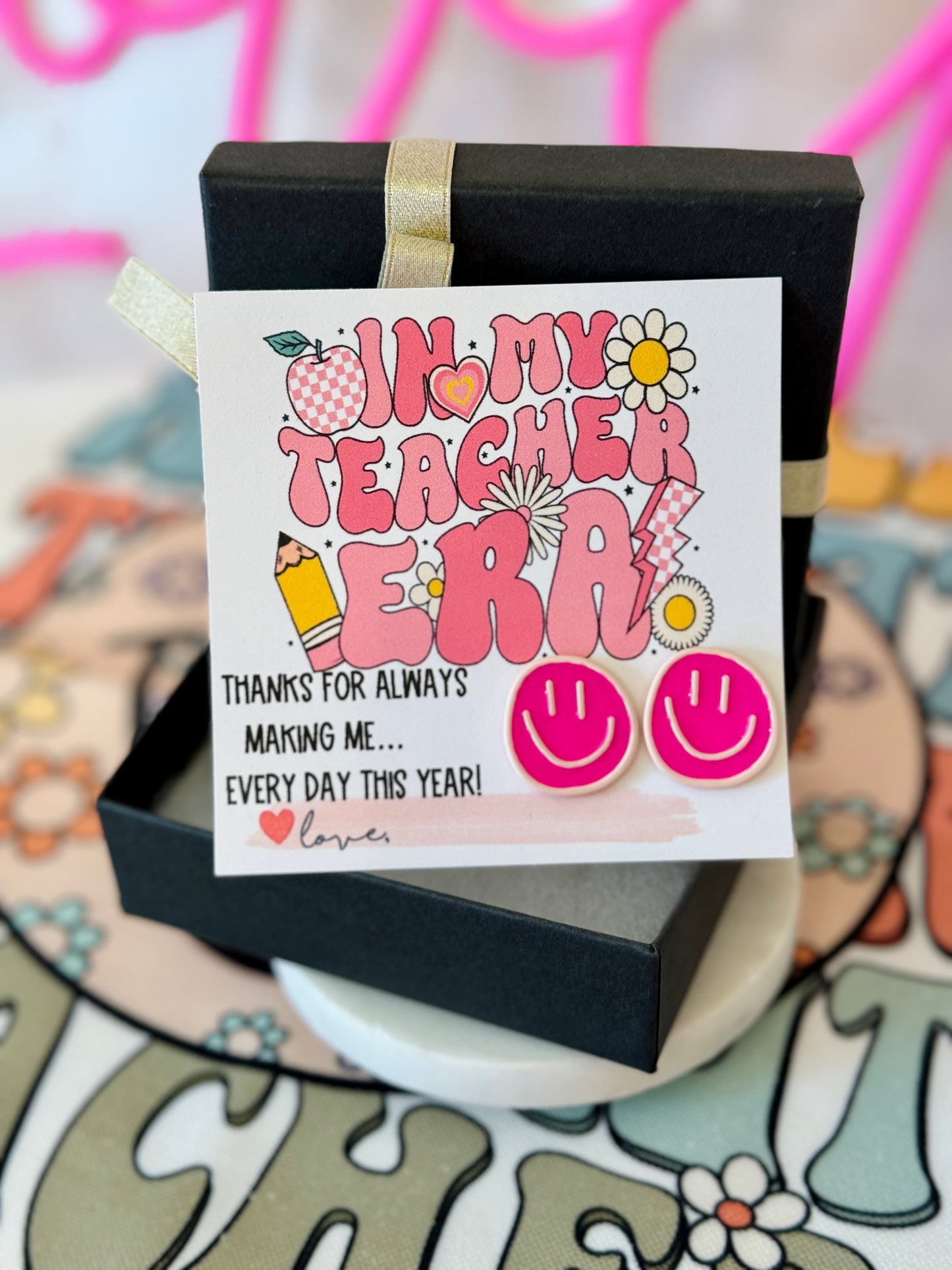 Smile Earrings! Thanks for making me smile this year Teacher Appreciation End of year gift, box+ ribbon included! In my Teacher Era!