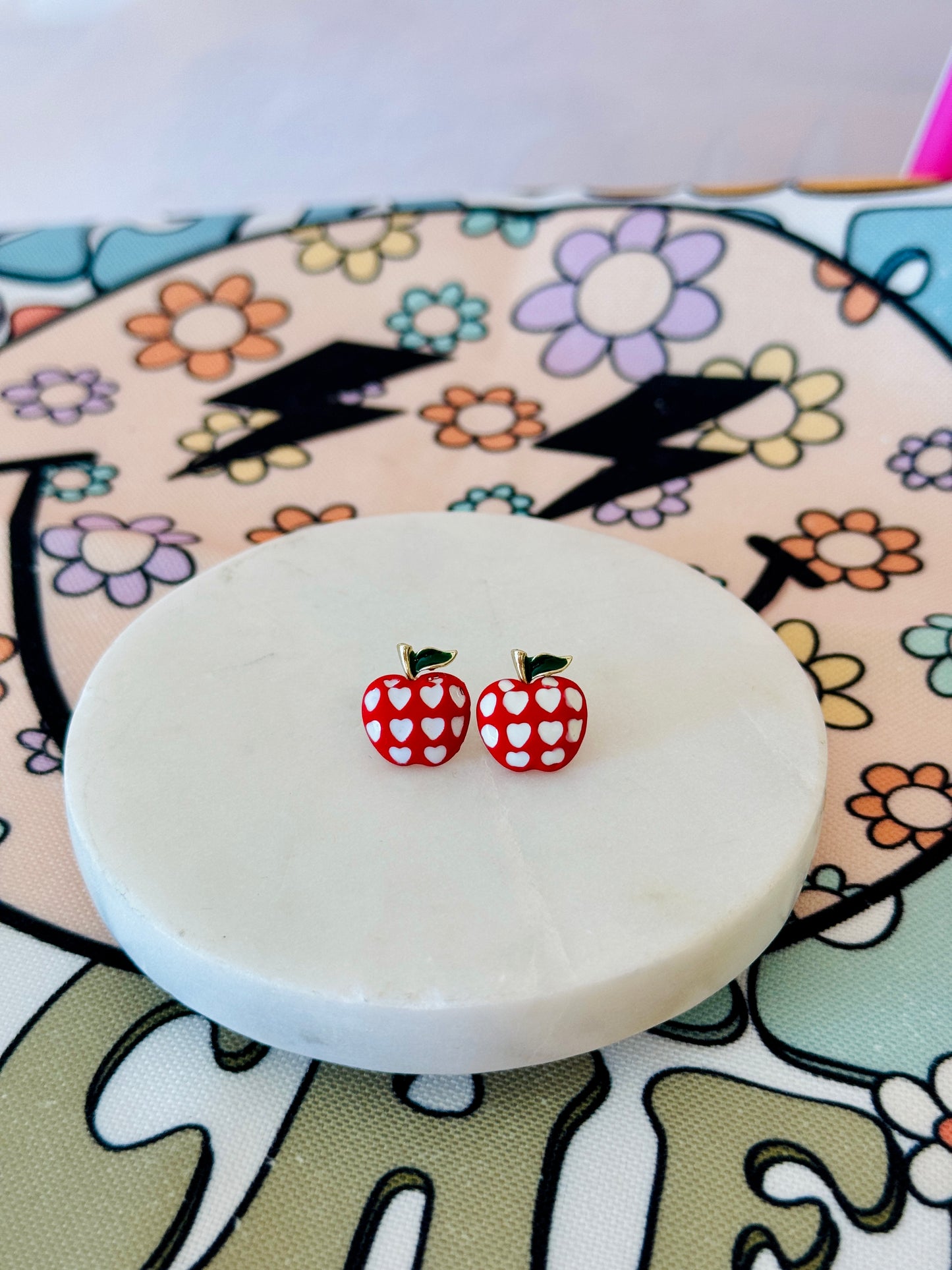 Adorable Apple heart stud earrings, Teacher Appreciation End of year gift, personalized card, box+ ribbon included!