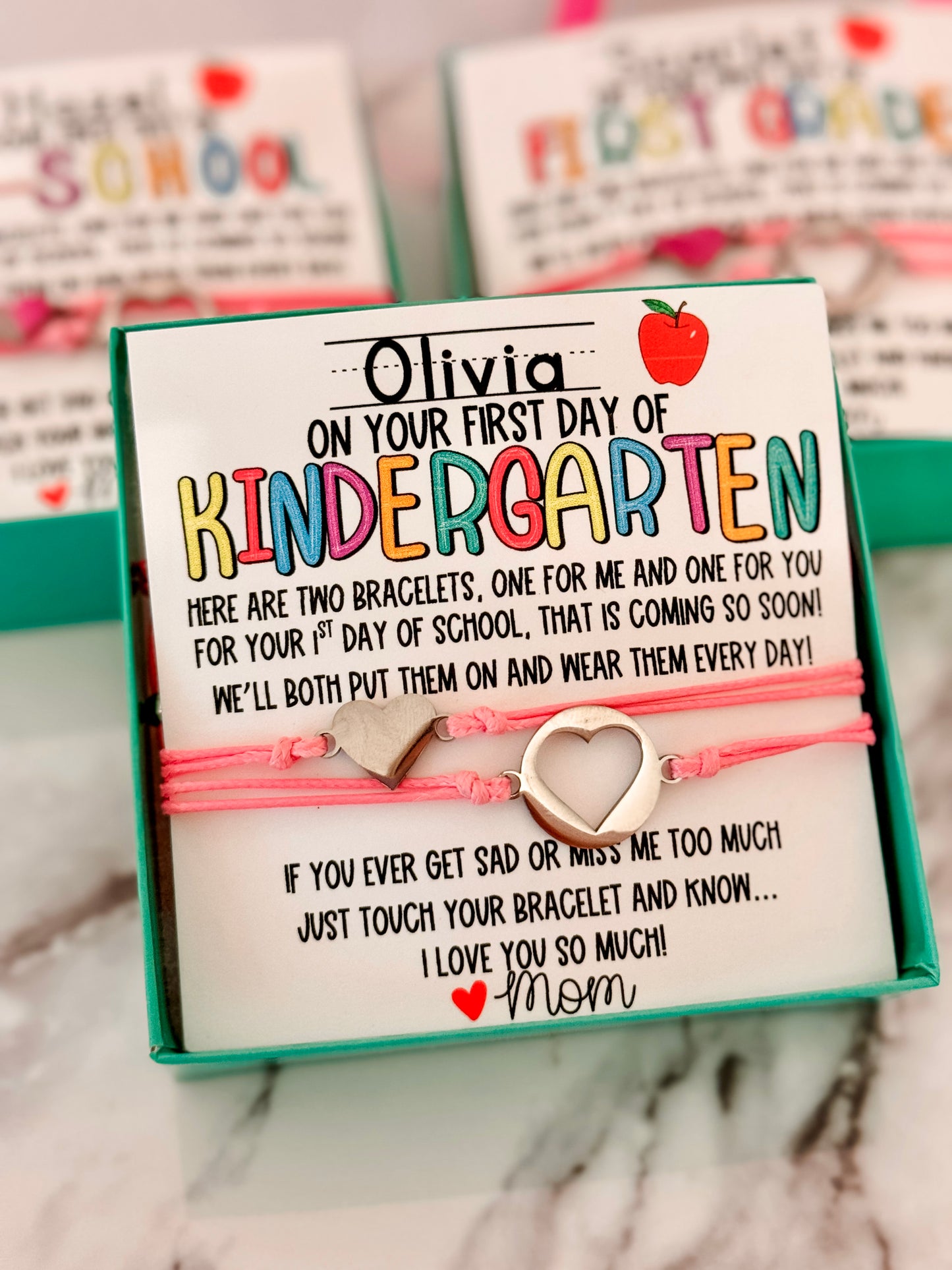 First Day of School! Mommy and Me Adjustable Bracelets, includes card, box & ribbon too!