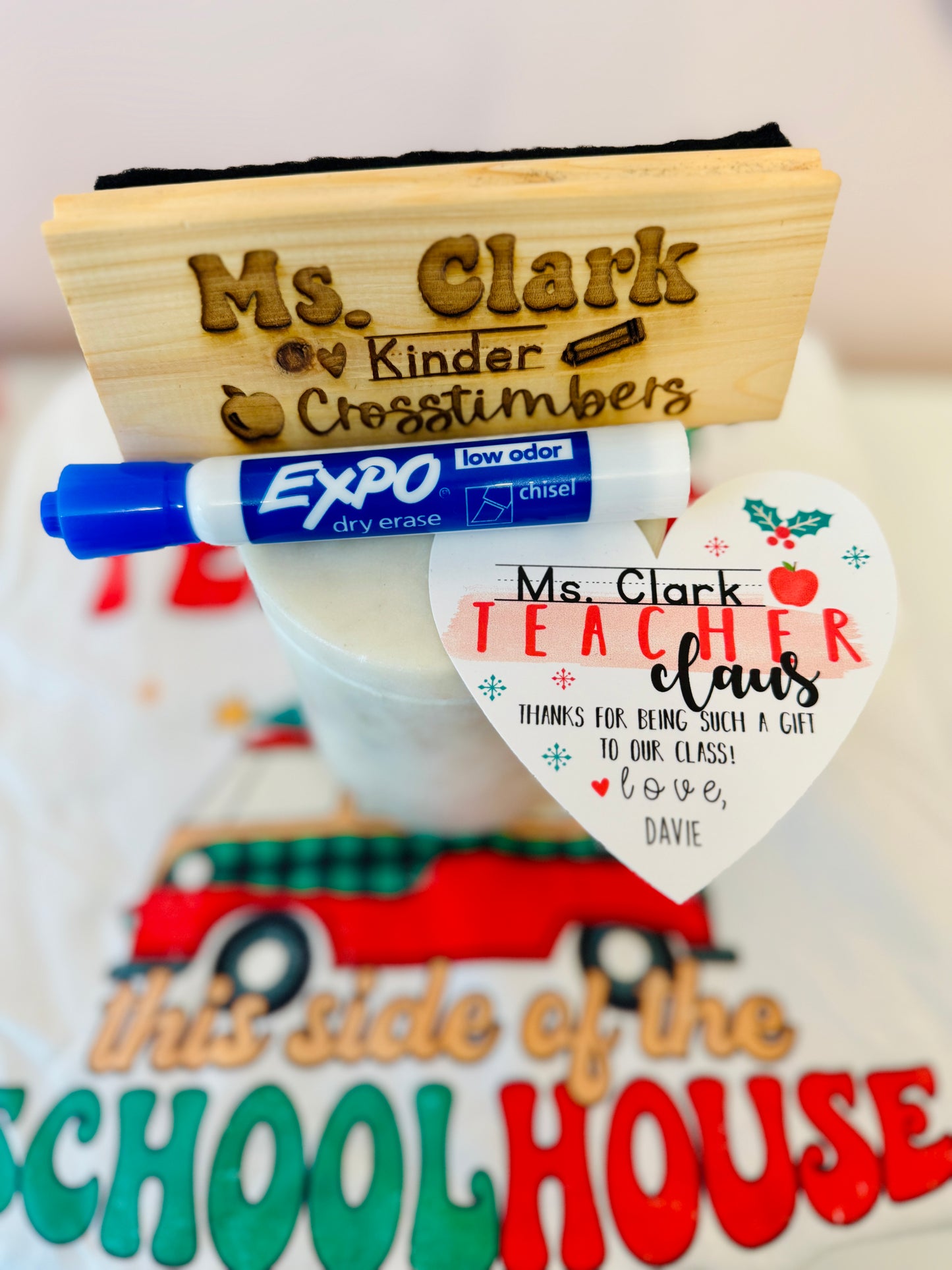 Teacher Claus, Engraved Personalized Whiteboard Eraser with card + Marker & Giftwrap!