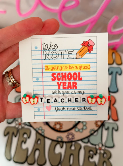 Take Note! It's going to be a great School Year! Apple Teacher Bracelet! Back to school gift, card, box & ribbon included!