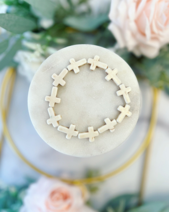 Make Heaven Crowded, Stone Marble Cross Bracelet with card, box & ribbon