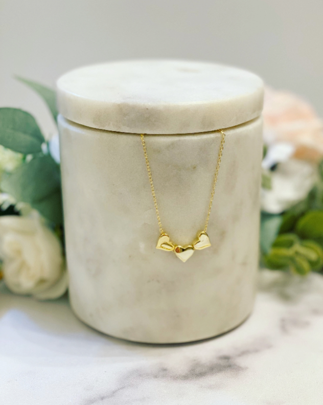 First Day of School 3 Hearts Necklace (Non-Tarnish) with card, box & ribbon!