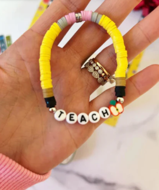 Back to School Yellow Pencil Teach Bracelet! Card, box & ribbon included!
