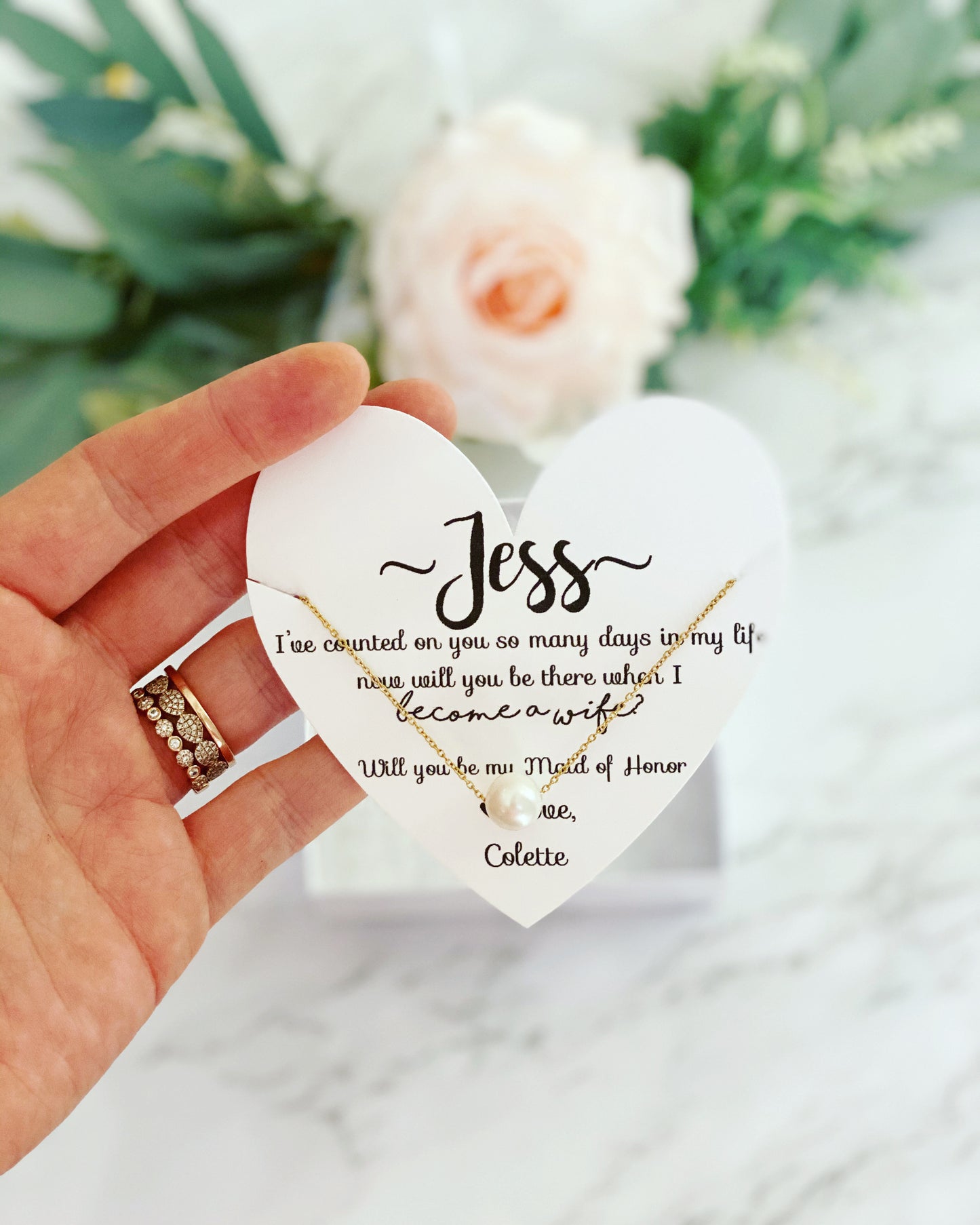 Heart Card Bridal Party Pearl Necklace!