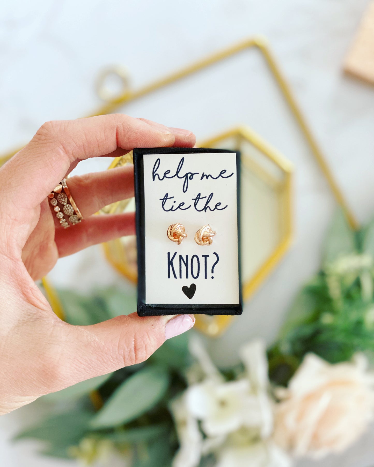 Rose Gold KNOT Earrings & Rose Gold Box