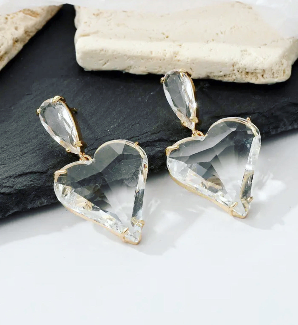 Crystal Glass Heart Drop Graduation Earrings