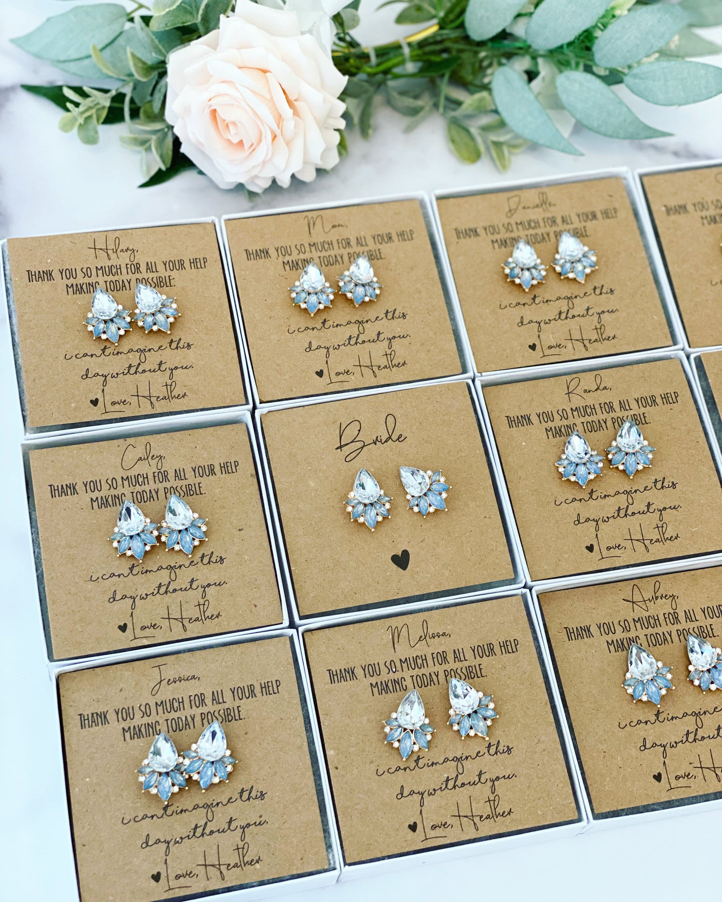 Opal Light Blue or Clear Crystal Stud Earrings