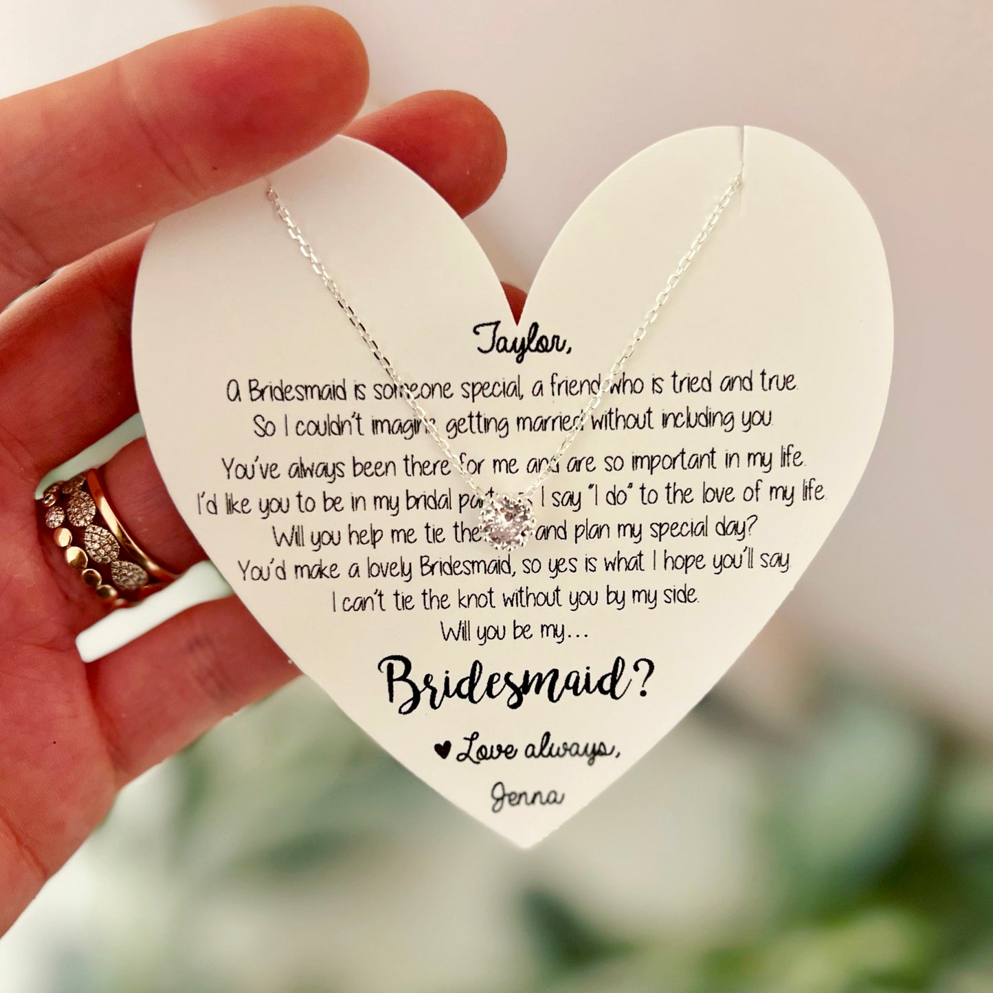 Cubic Zircon Bridesmaid Rose Gold or Silver Necklace