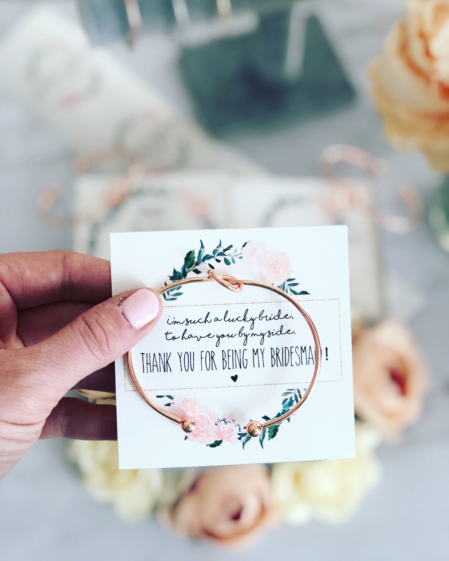 I'm Such a Lucky Bride! Knot Bangle & Floral Wreath Card
