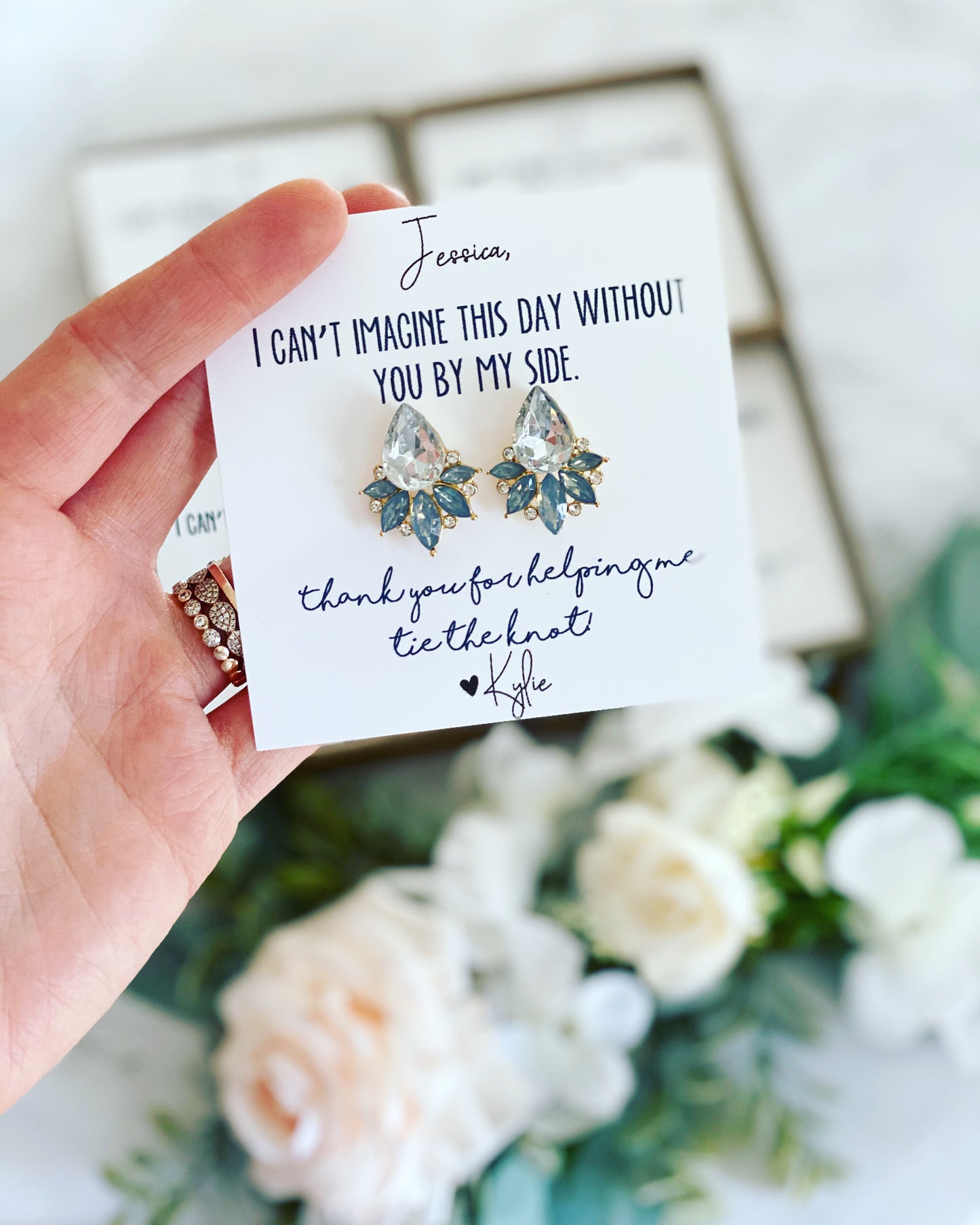 Opal Light Blue or Clear Crystal Stud Earrings