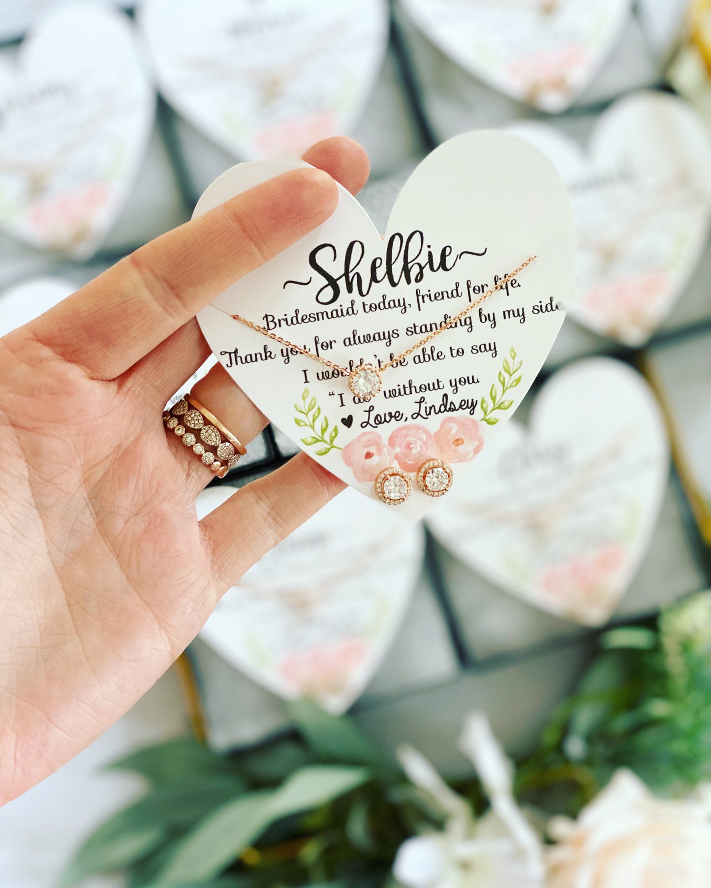 CZ Earrings and Matching Necklace with Heart Card