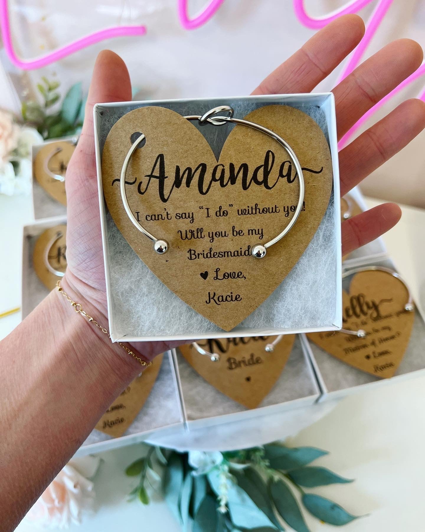 Bridesmaid Knot Bangle & Heart Card