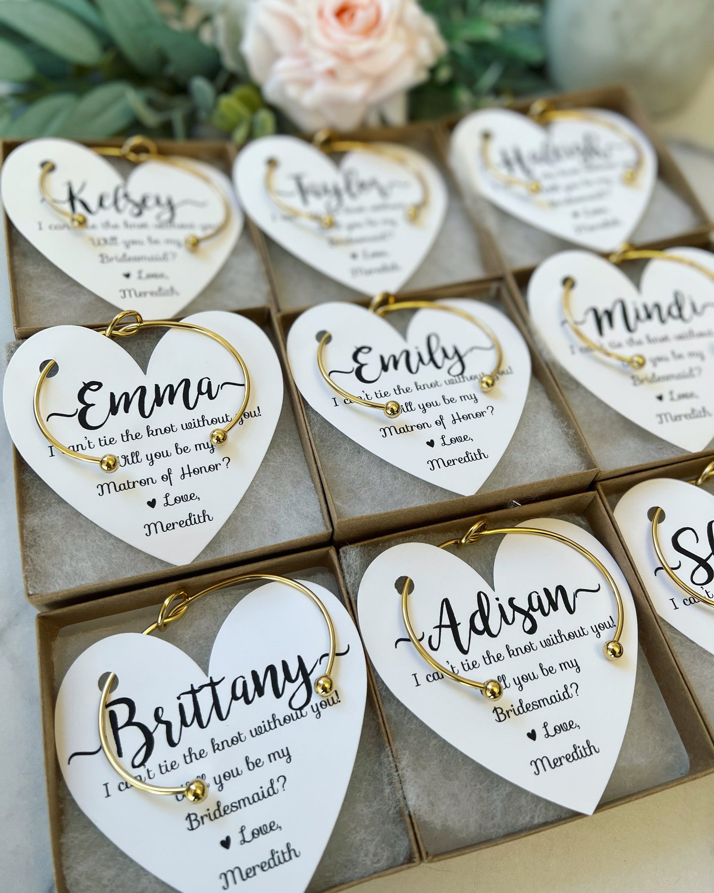 Bridesmaid Knot Bangle & Heart Card