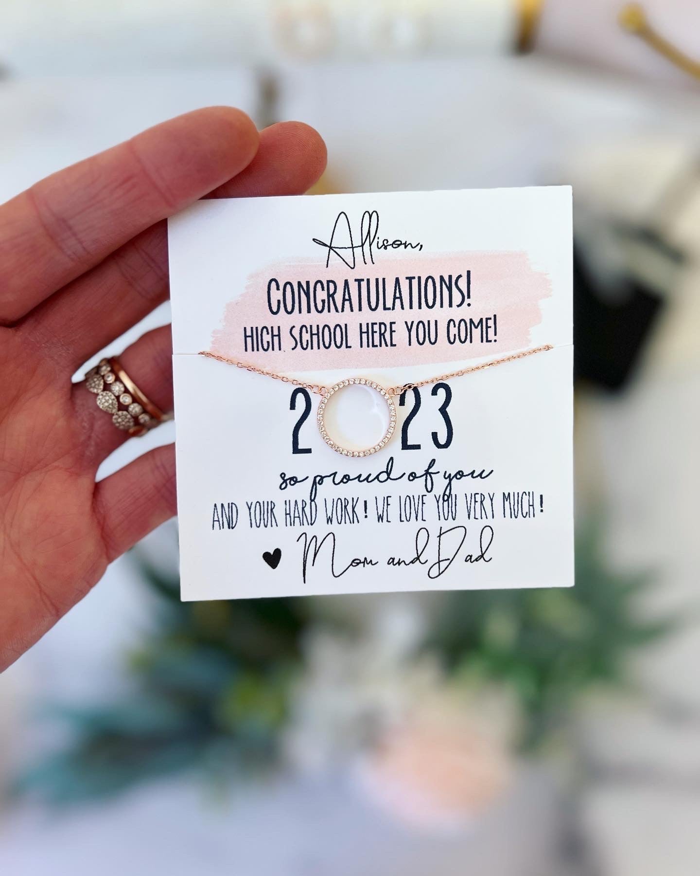 2024 Grad! Middle or High School Graduation Gift Watercolor card! Circle Pendant Necklace
