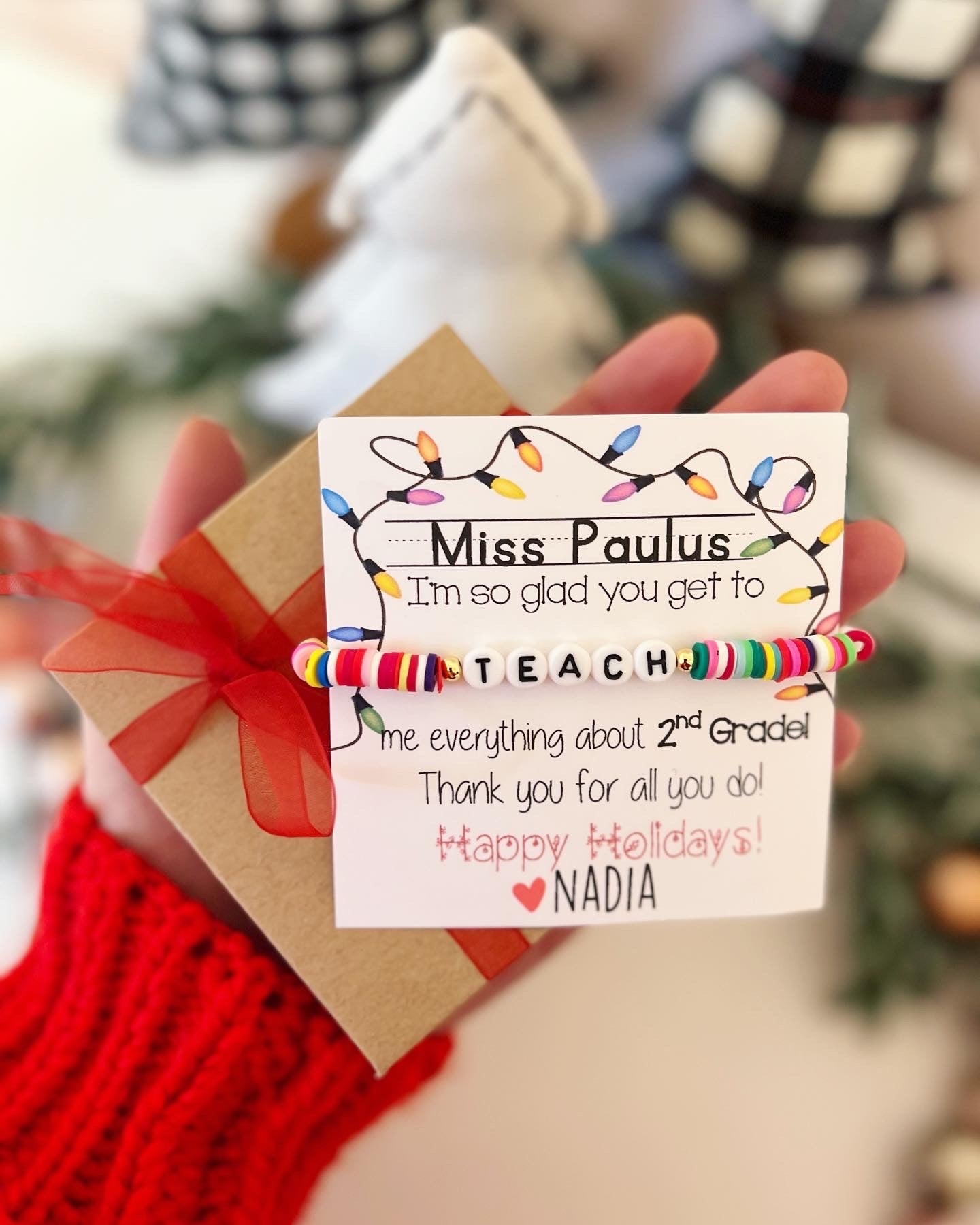 Teacher Gift! Teach Bracelet! Holiday & Christmas Gift