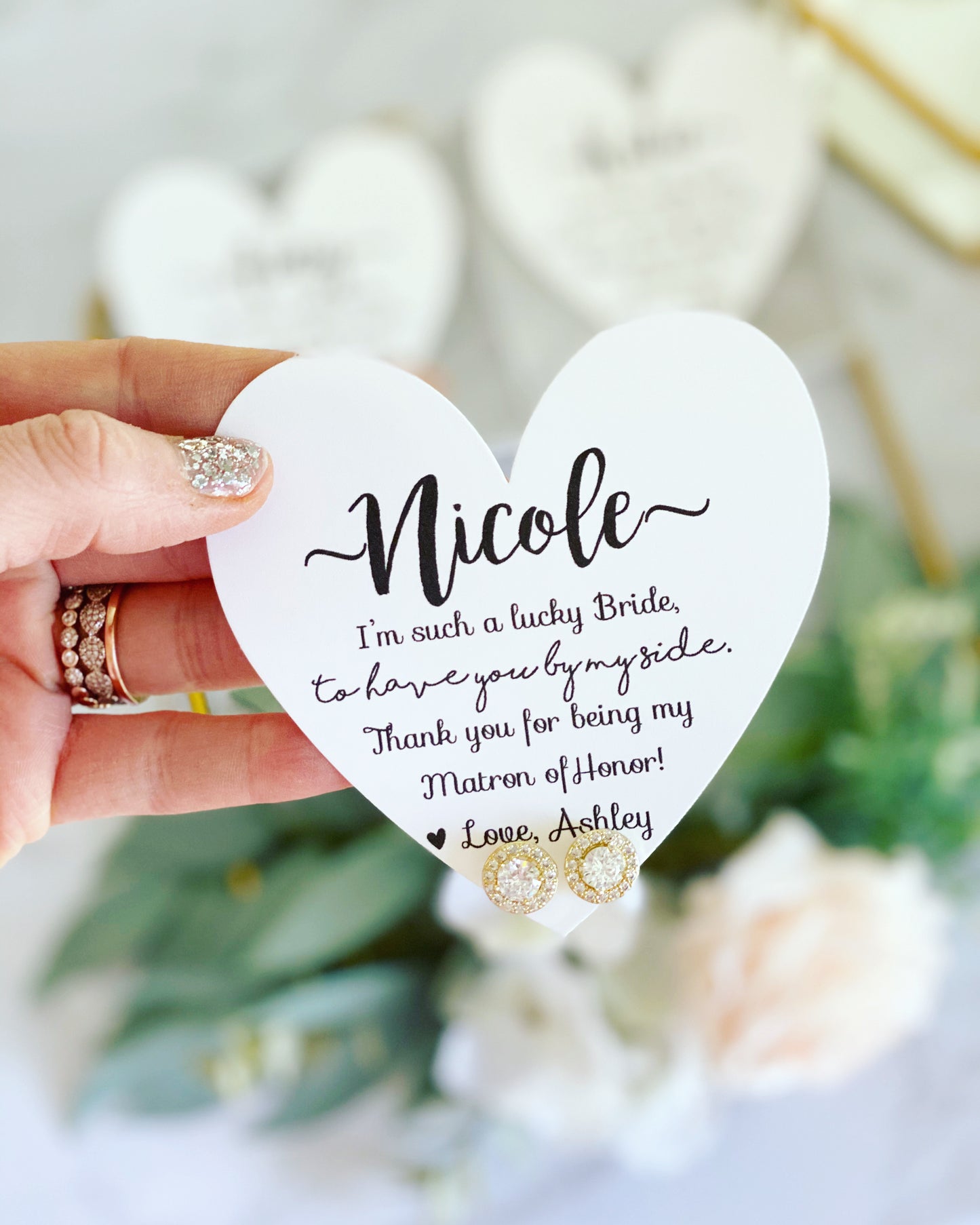 Cubic Zircon Earrings and Heart Card