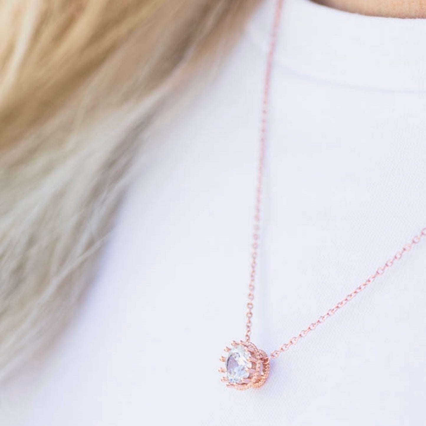 Cubic Zircon Bridesmaid Rose Gold or Silver Necklace
