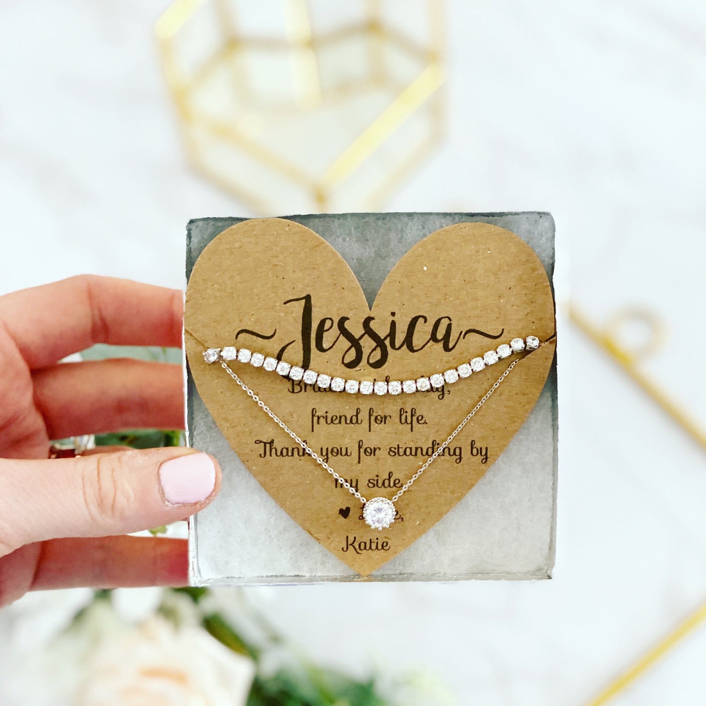 Bridesmaid Cubic Zircon Necklace & Matching Bracelet Set, Non-Tarnish & Hypoallergenic!
