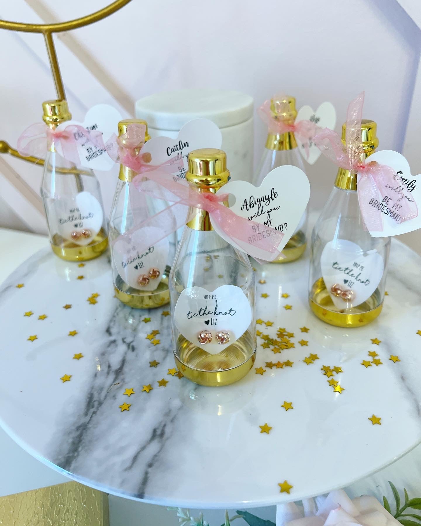 Bottle with Knot Earrings Bridesmaid Gift