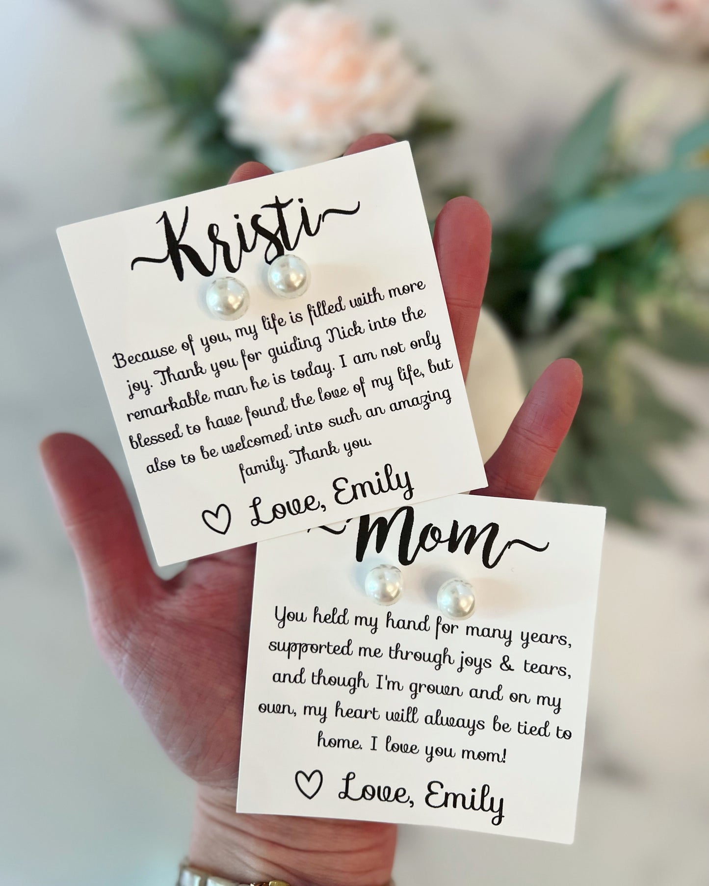 Mother of the Bride AND Groom Pearl Studs Gift Set