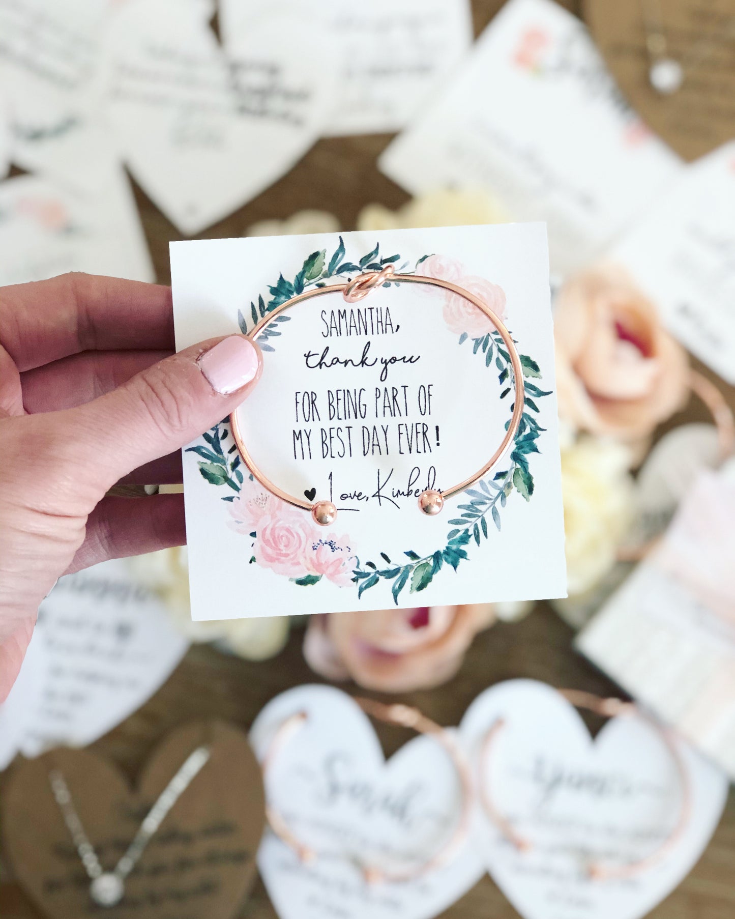 I'm Such a Lucky Bride! Knot Bangle & Floral Wreath Card