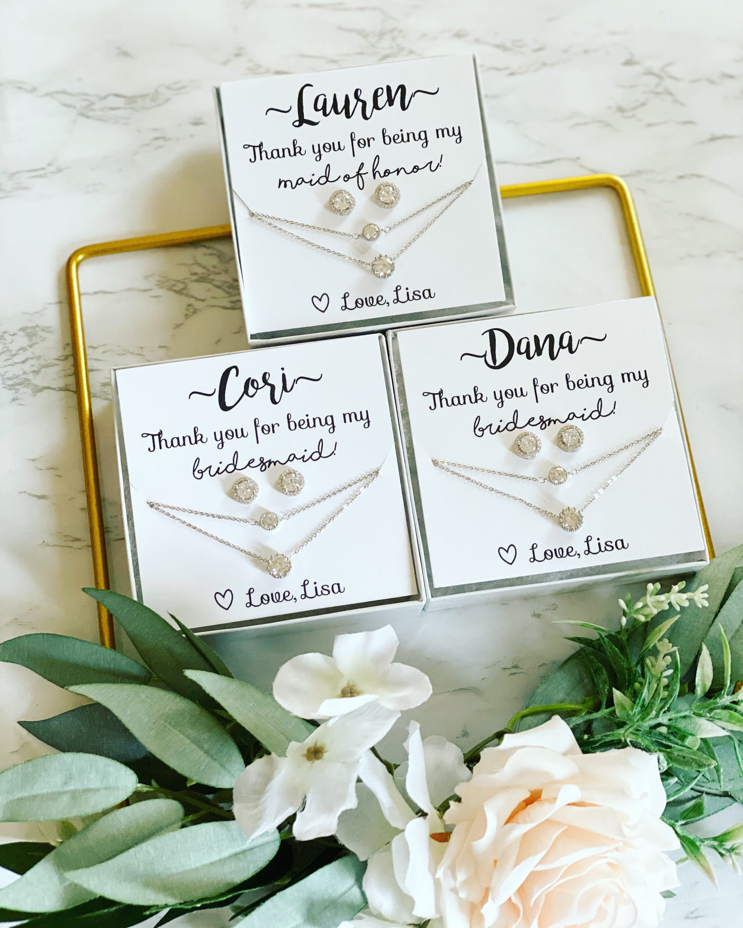 Luckiest Bride CZ Necklace, Bracelet & Matching Stud Earrings