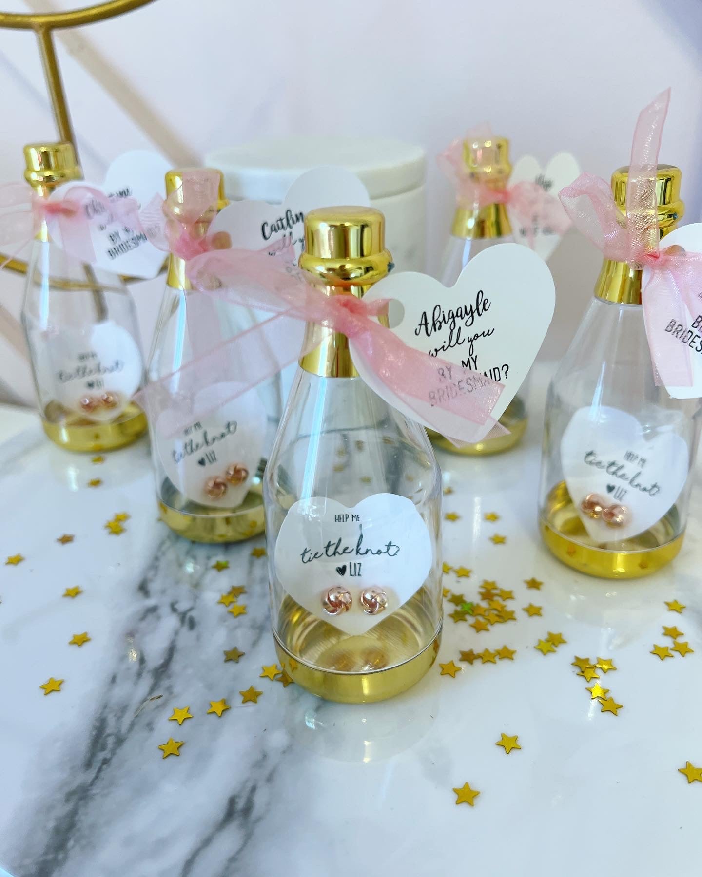 Bottle with Knot Earrings Bridesmaid Gift