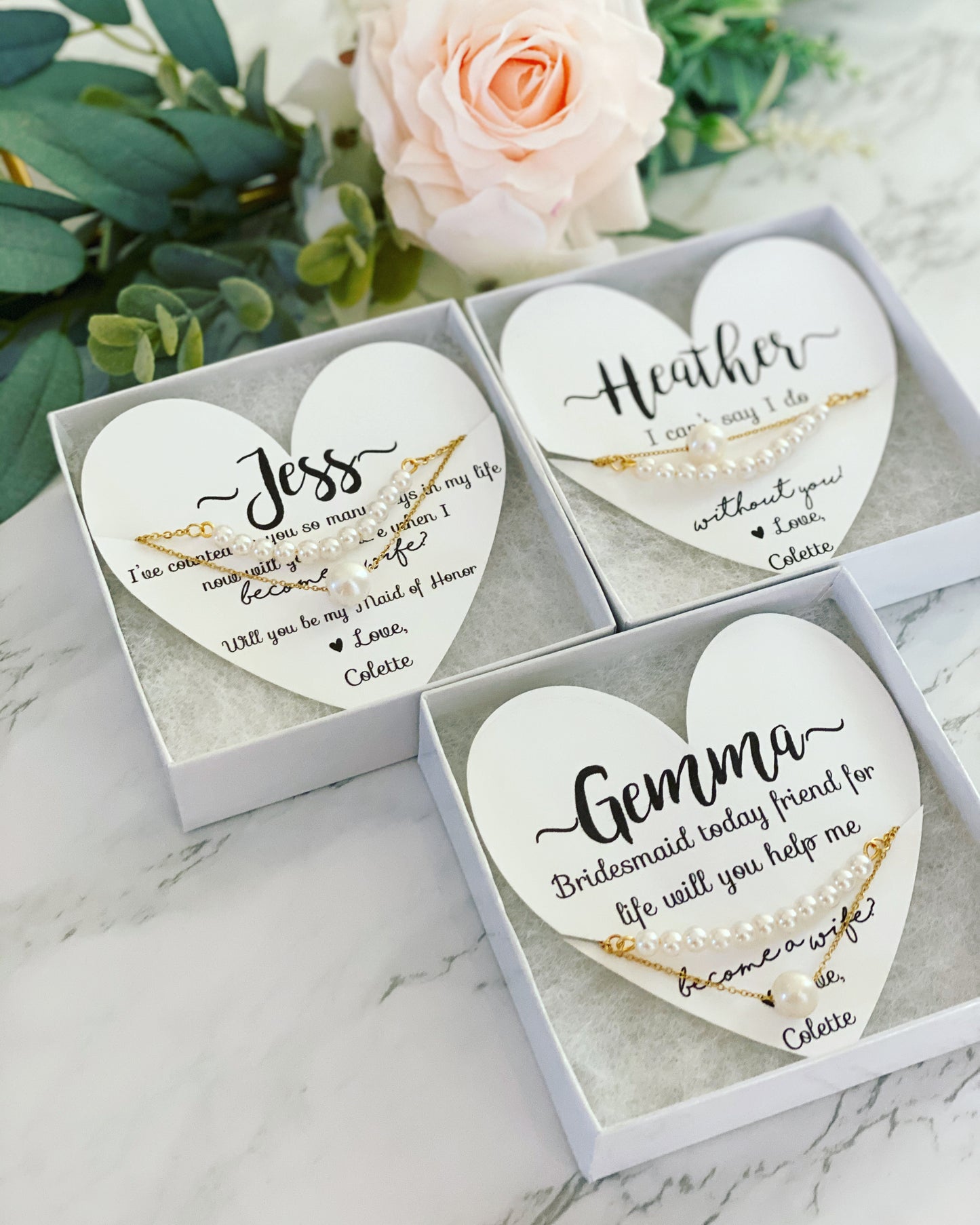 Large Bridesmaid Box! Pearl Necklace/Bracelet with Robe