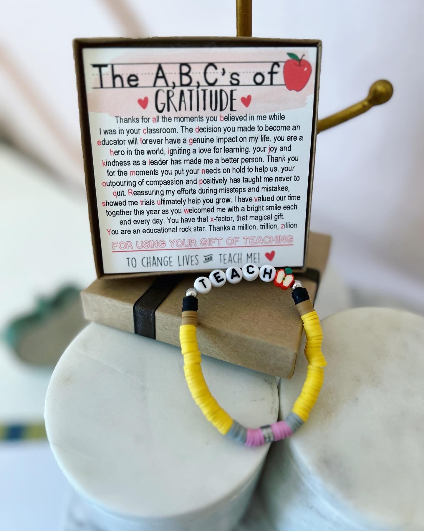 A,B,C's of Gratitude Poem & Teach Bracelet End of Year Teacher Gift