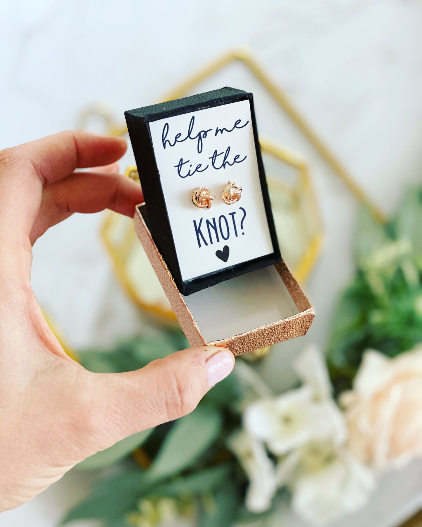 Rose Gold KNOT Earrings & Rose Gold Box