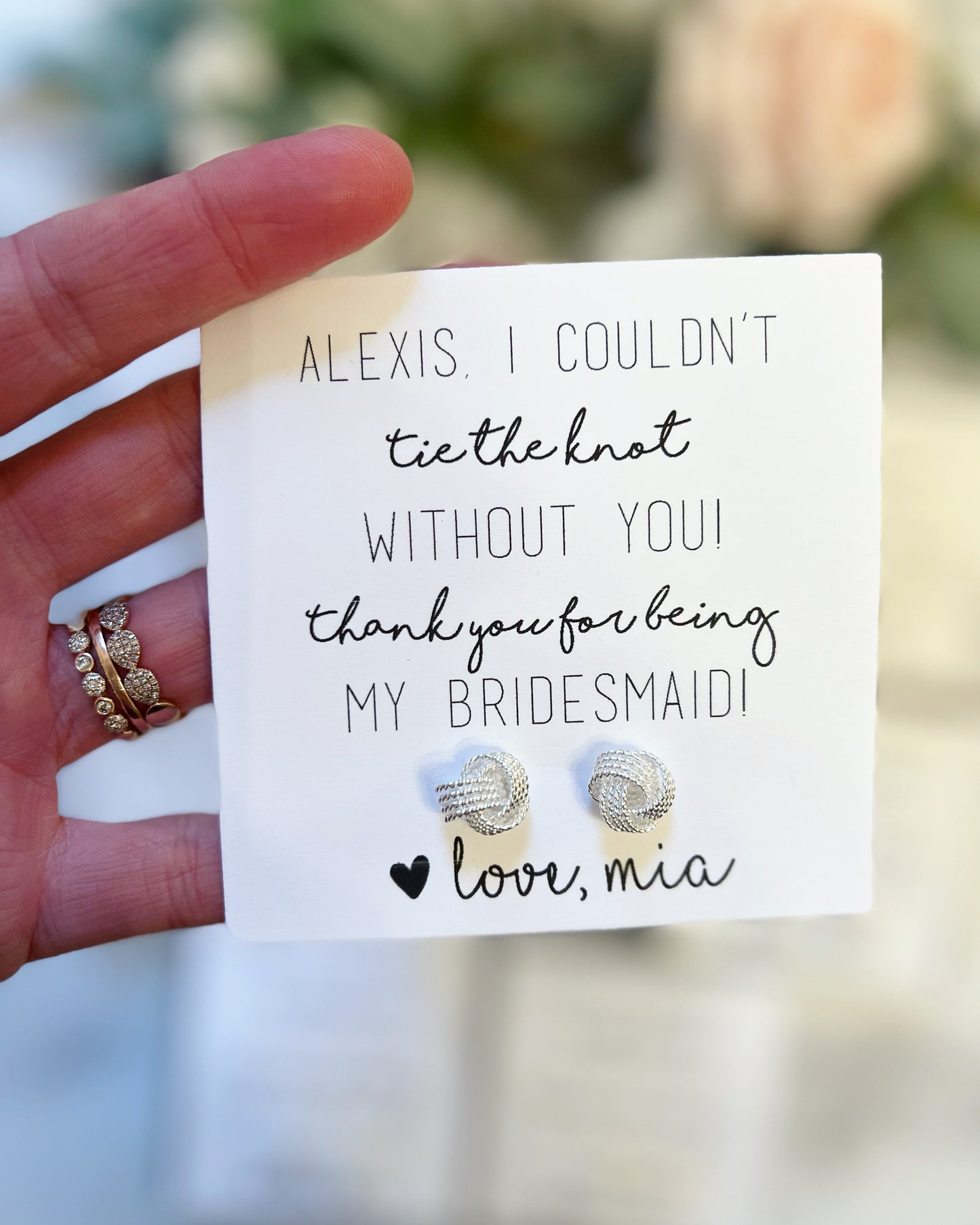 Rose Gold, Silver & Gold Knot Earrings Square Card