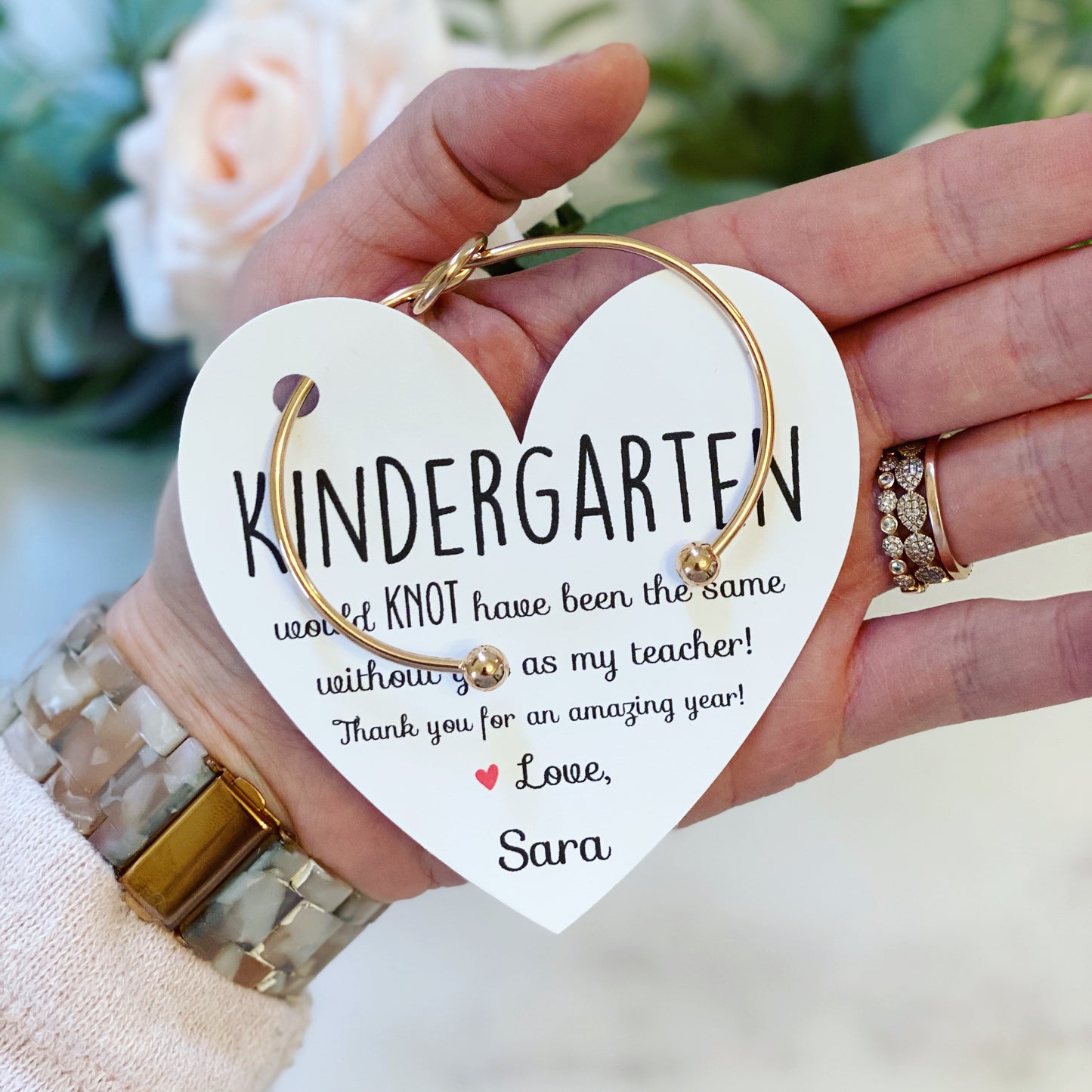 End of Year Teacher Thank You Gift! Knot Bangle & Heart Card
