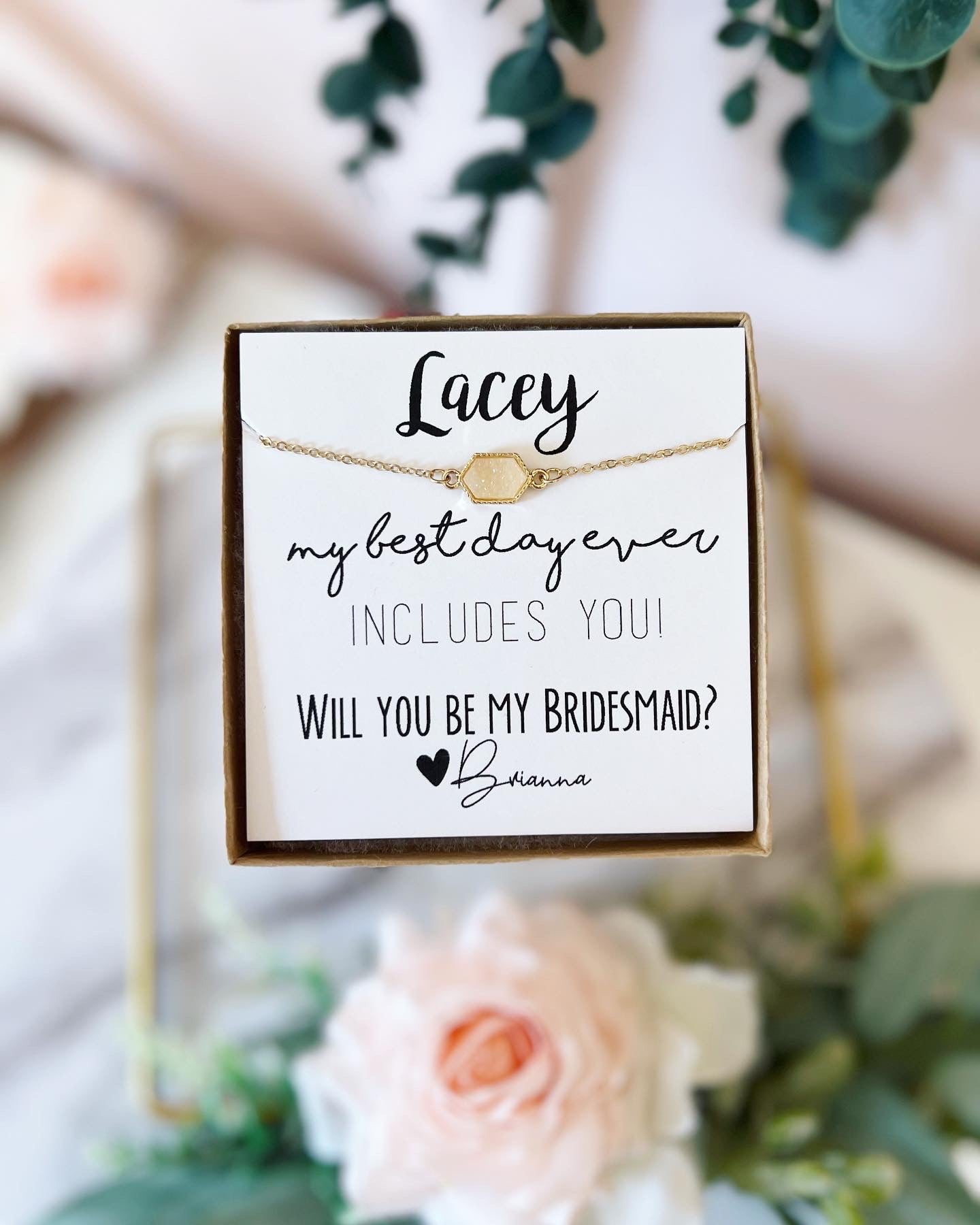 Pop the Champagne! Druzy Oval Stone OR Iridescent White+ Gold Bracelet for Bridesmaids