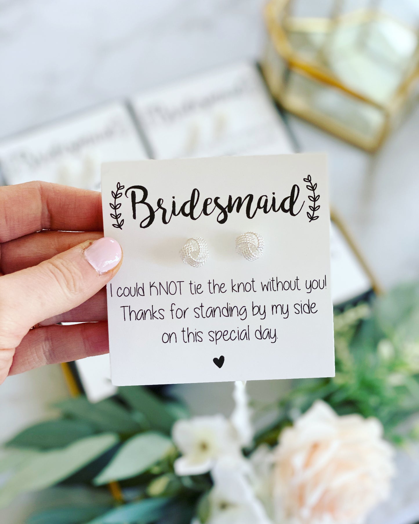 Silver Knot Bridal Party Earrings with Role