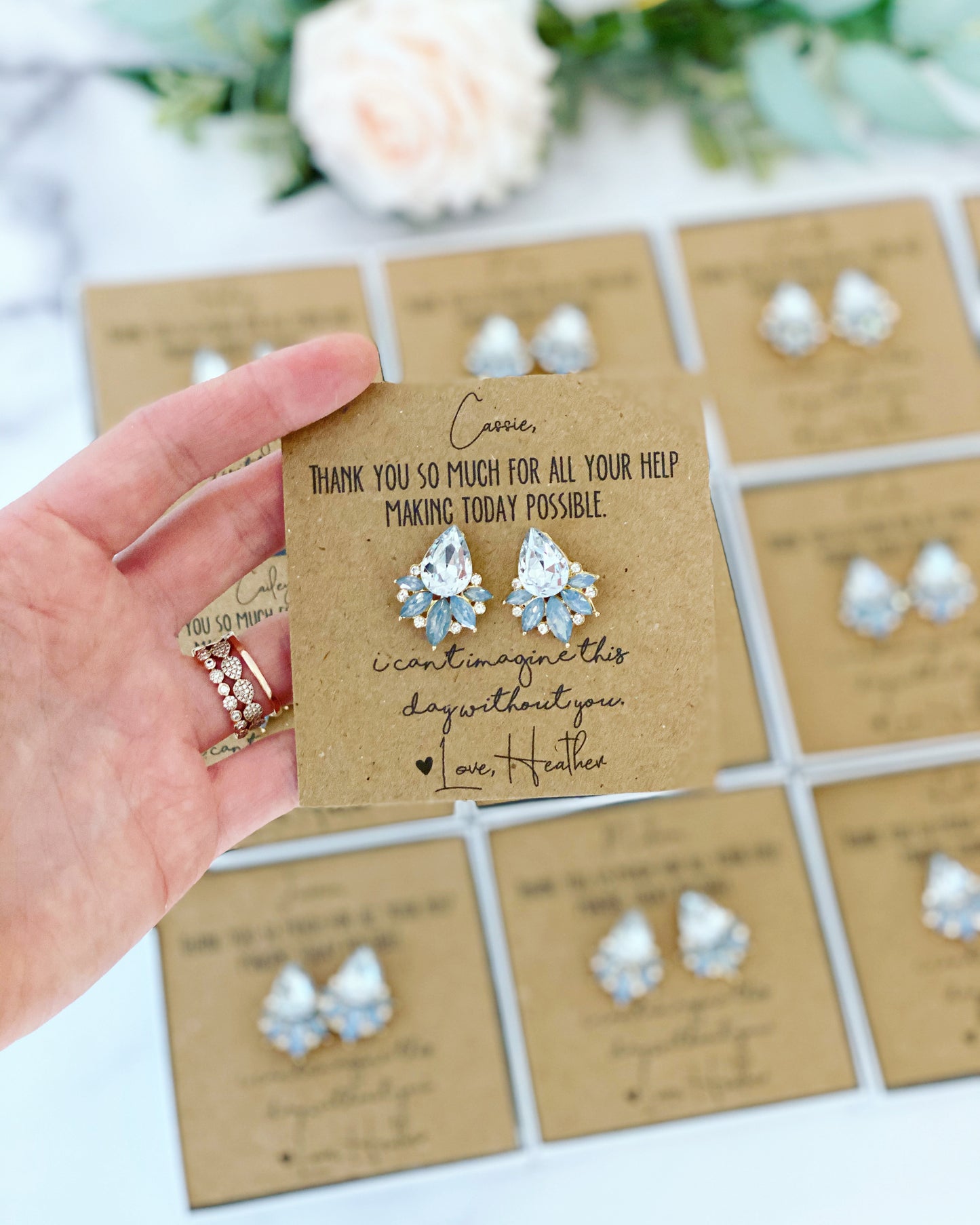 Opal Light Blue or Clear Crystal Stud Earrings