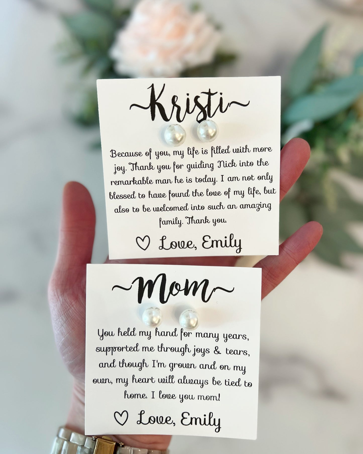 Mother of the Bride AND Groom Pearl Studs Gift Set