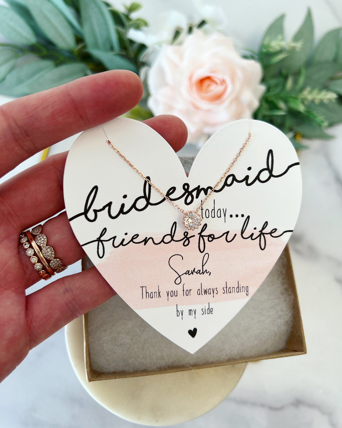 Bridesmaid Today, Friend for Life Bridesmaid Necklace! Heart Card