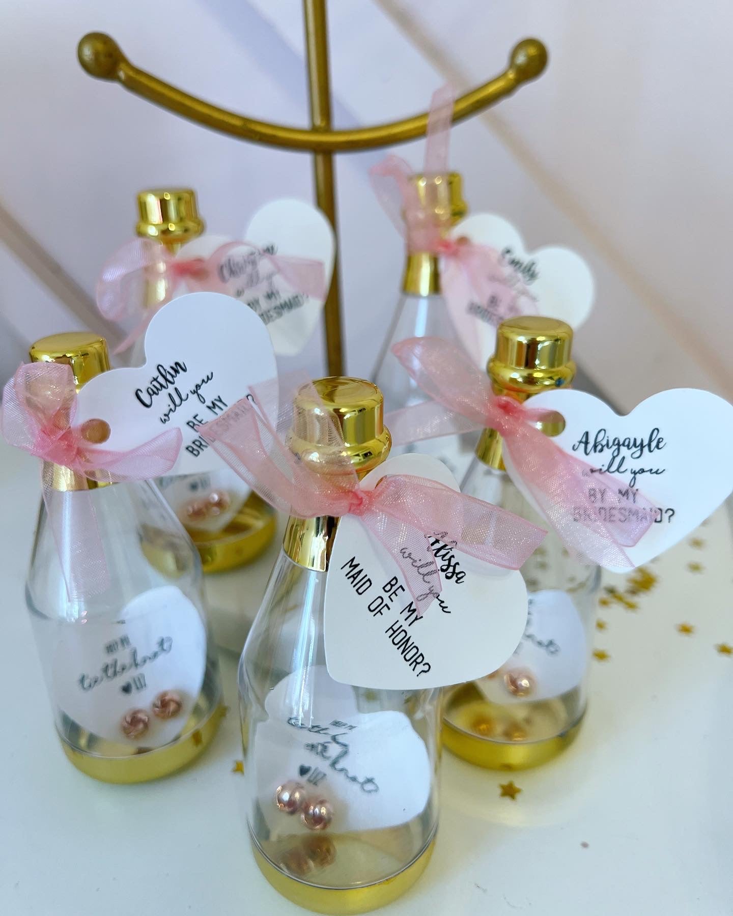 Bottle with Knot Earrings Bridesmaid Gift