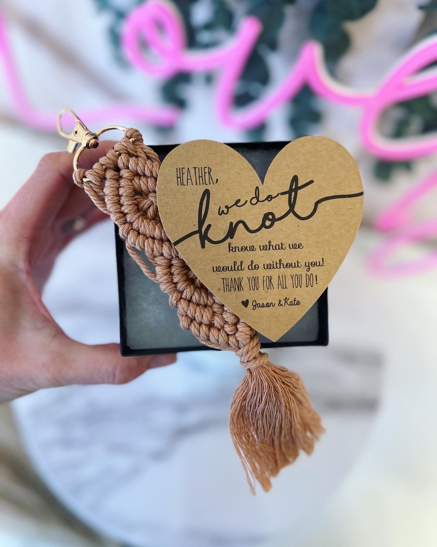 Knotted Macrame Thank You Keychain