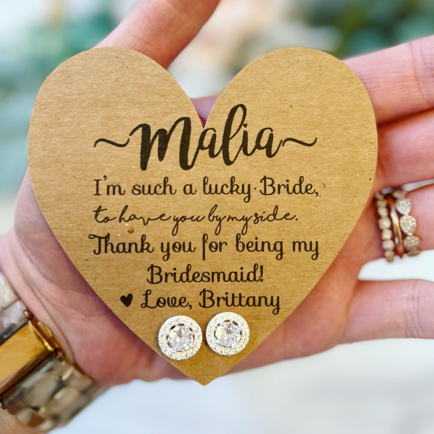 Cubic Zircon Earrings and Heart Card
