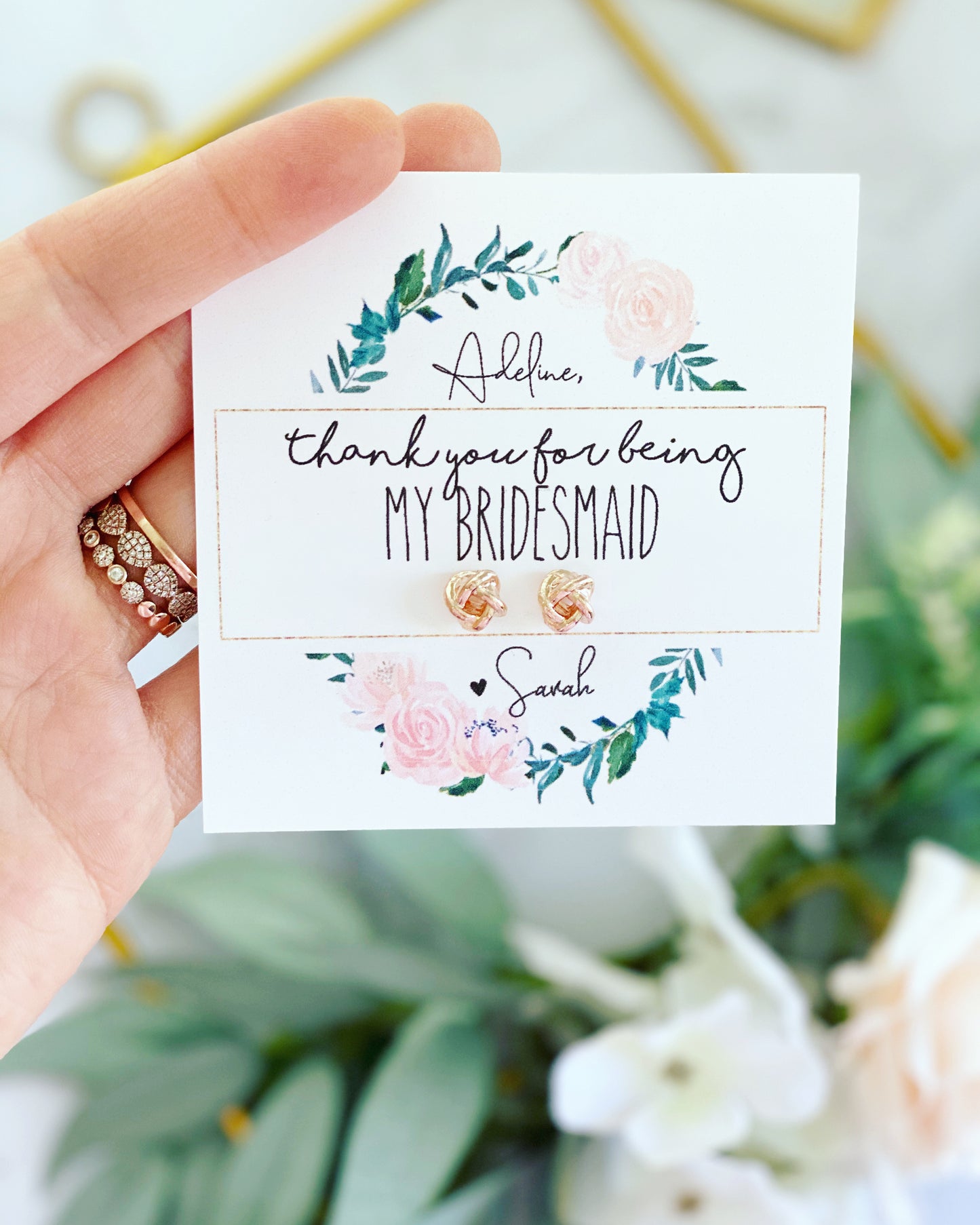 Floral Wreath Rose Gold or Silver Knot Earrings