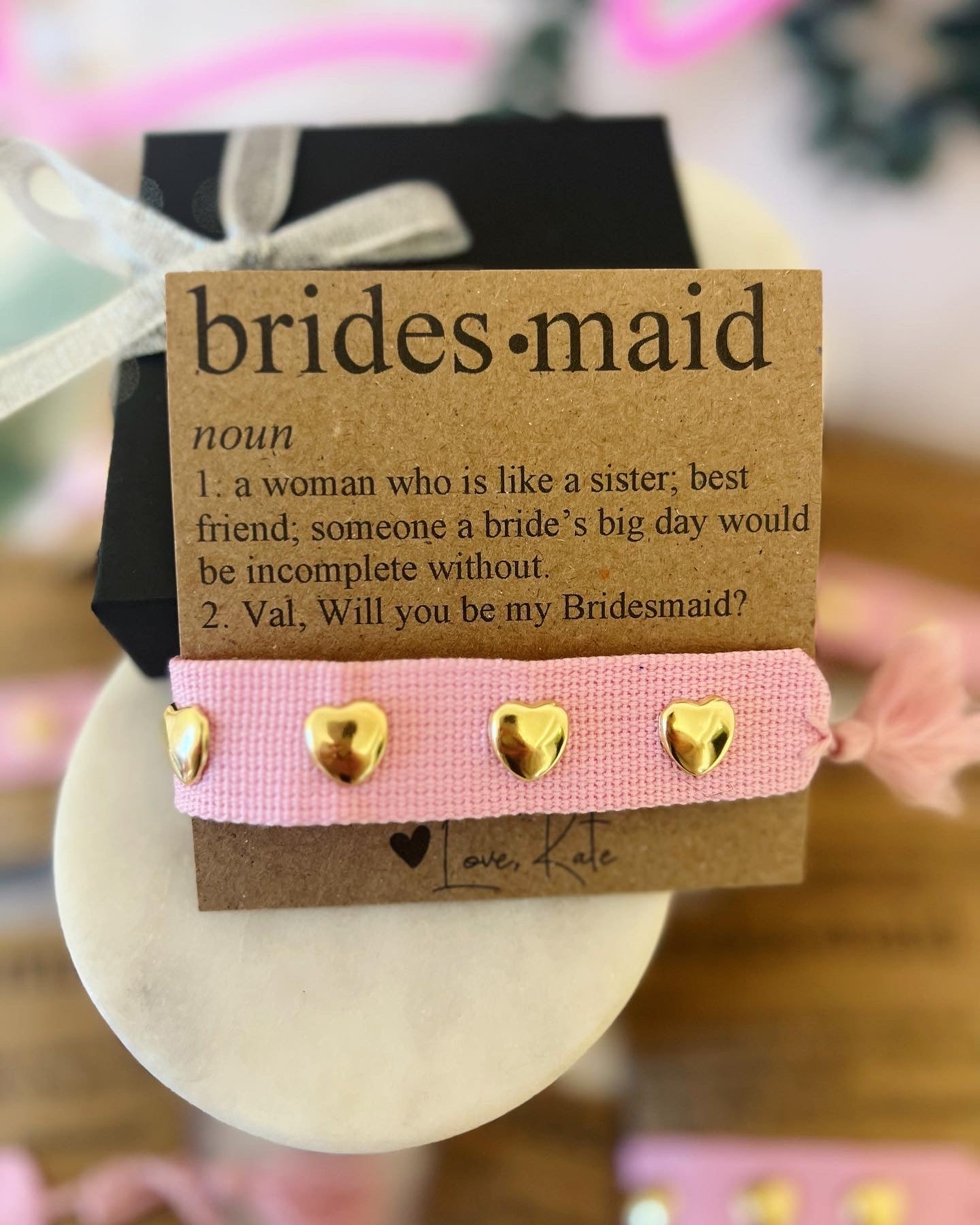 Bridesmaid Definition Card with Heart Tassel Bracelet