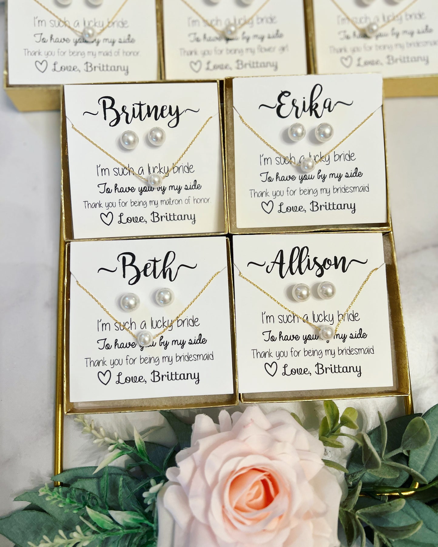 Bridal Party Pearl Earring and Necklace Set