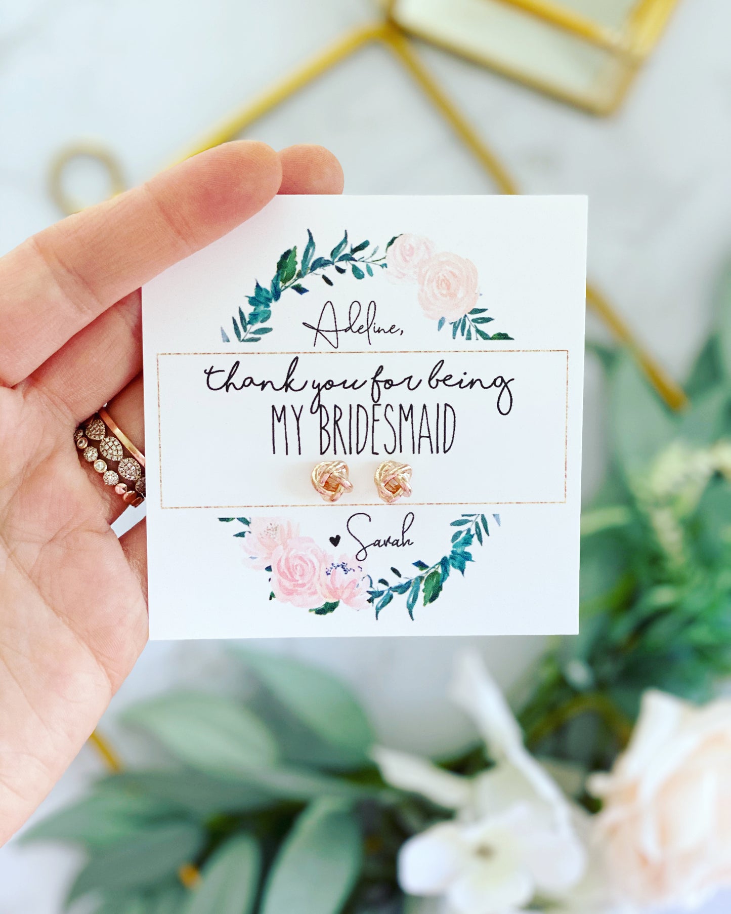 Floral Wreath Rose Gold or Silver Knot Earrings