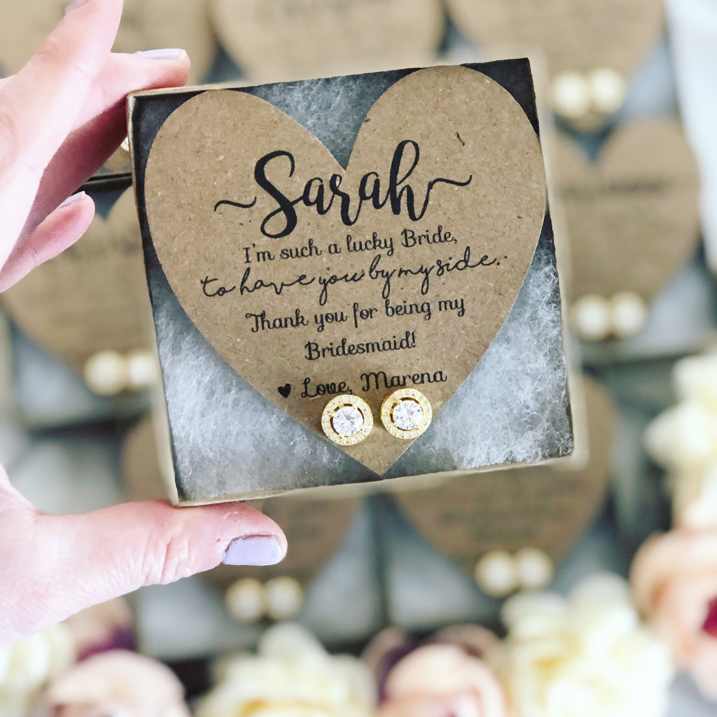 Cubic Zircon Earrings and Heart Card