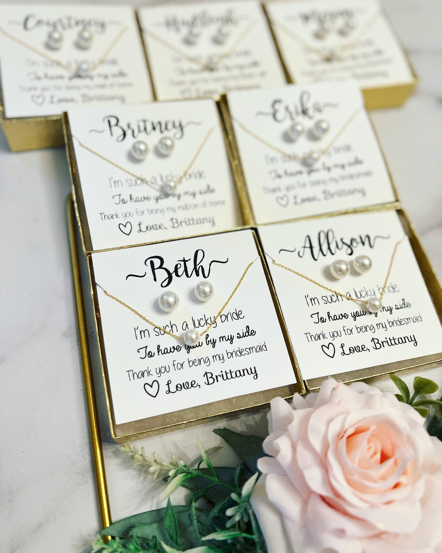 Bridal Party Pearl Earring and Necklace Set