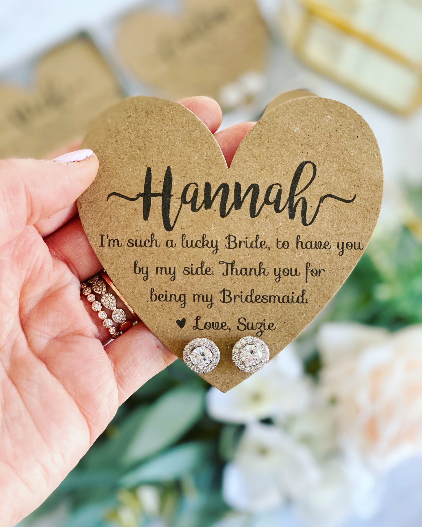 Bridesmaid Today, Friend for Life Cubic Zircon Earrings and Heart Card