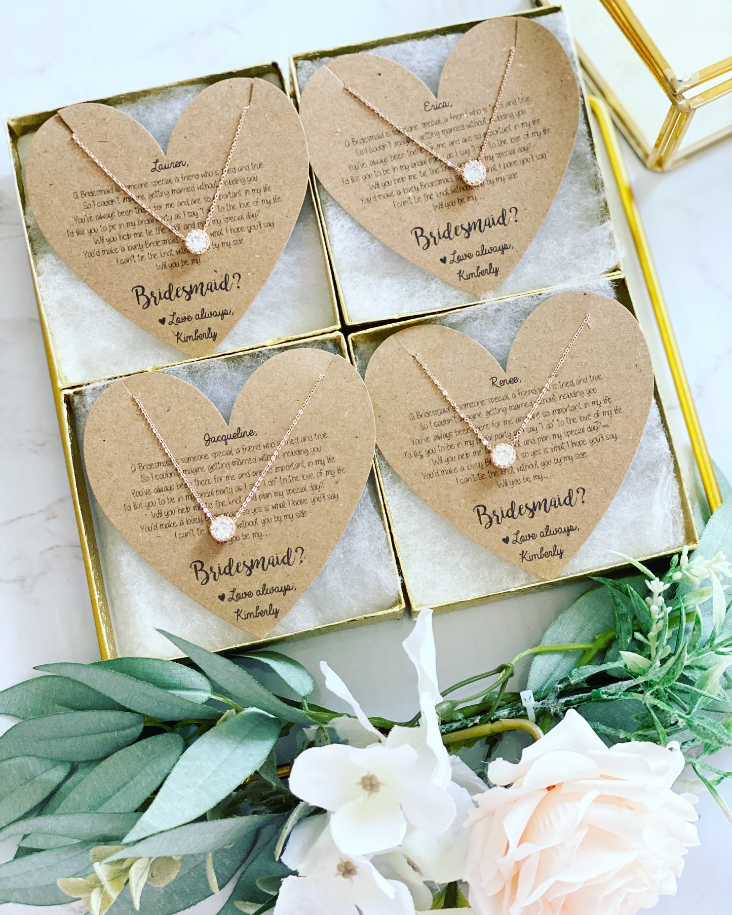 Cubic Zircon Bridesmaid Rose Gold or Silver Necklace