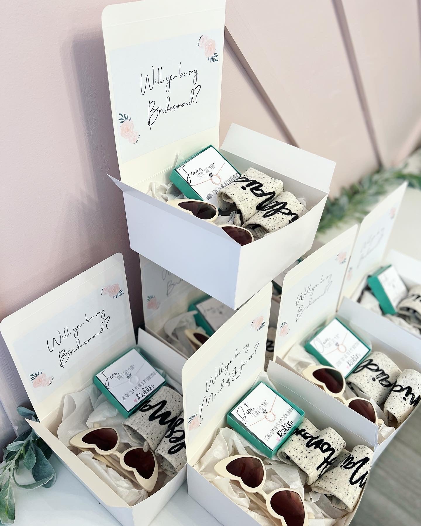 Bridesmaid Proposal Box with Socks, Glasses & Necklace